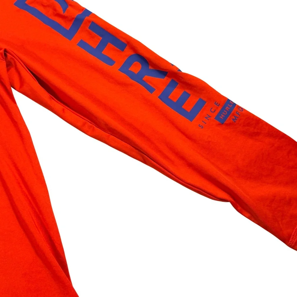 Hurley Rash Guard Mens Medium Orange Polyester Long Sleeve Surf Swim Performance